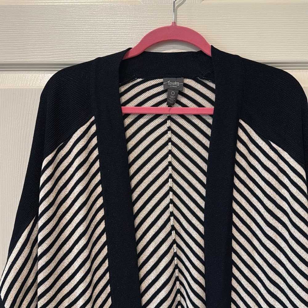 Chicos tan/black metallic open front cardigan, size 1 - Picture 3 of 9